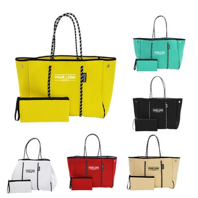 Neoprene Tote Beach Bag with Pouch