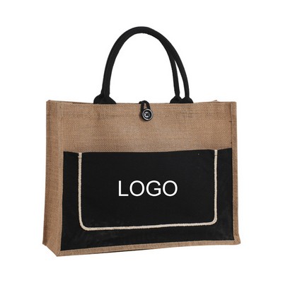 Cotton Pocket Jute Tote Bag