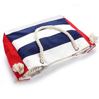 Korean Striped Canvas Shoulder Bag