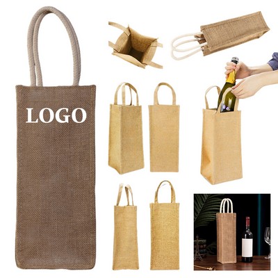 Natural Jute Single-Bottle Wine Carrier Bag