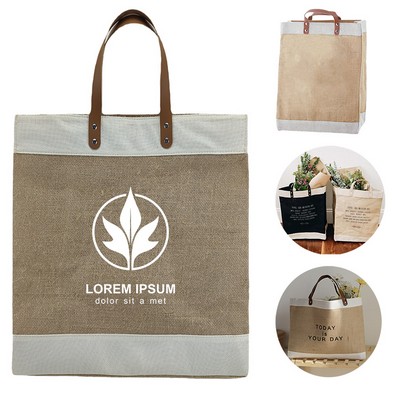 Laminated Jute Tote with Leather Handles