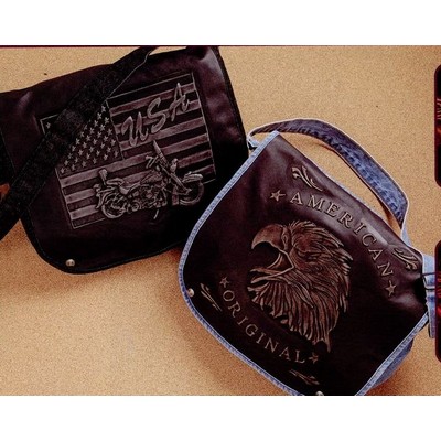 Canvas Messenger Bag with Embossed Leather Panel