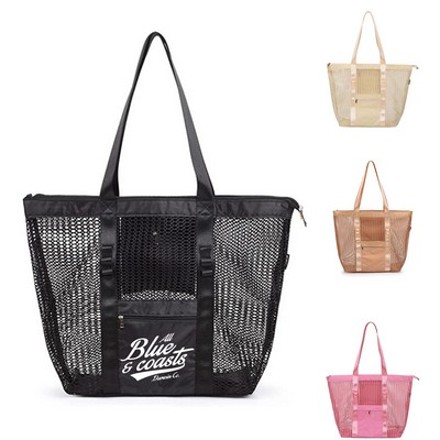 Mesh Beach Tote Bag with Front Pocket