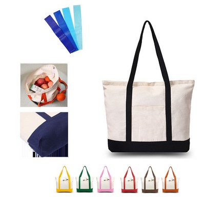 Canvas Zippered Tote with Pocket