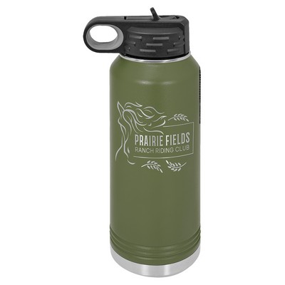 32 Oz. Stainless Steel Double Wall Water Bottle, Olive Green, Engraved