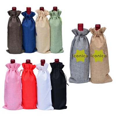 Jute Drawstring Wine Bag