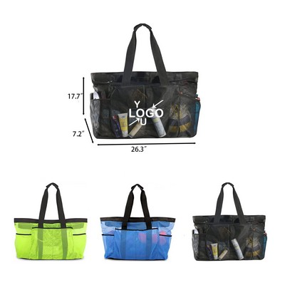 Oversized Mesh Tote Bag with Zipper and Pockets