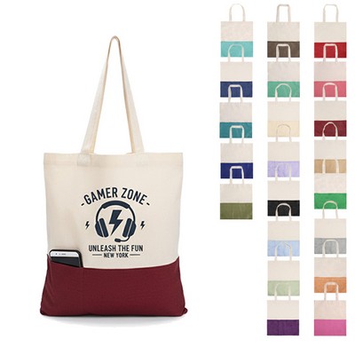 Two-Tone Cotton and Burlap Tote with Outer Pocket