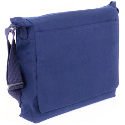 Blank Flap-Over 7 oz Canvas Messenger Bag | Crossbody Laptop Travel Navy (13x13x3)
