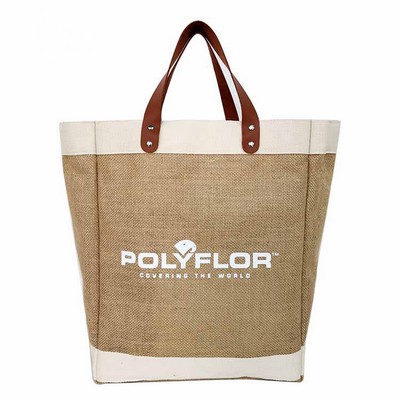 Eco-Friendly Laminated Jute Cotton Tote with Leather Handles
