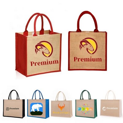 Laminated Jute Color Side Tote Bags (12" x 12" x 7")