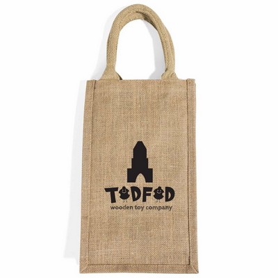 Jute Wine Tote - 4 bottles, with rolled web handles, Interior Sewn-in Dividers