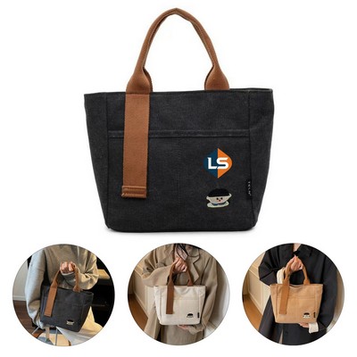 Solid Color Canvas Tote Bag with Internal Pockets