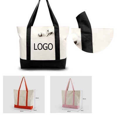 Stylish Canvas Tote Bag with an External Pocket