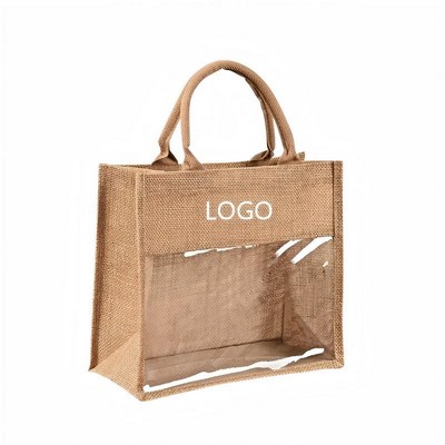 Custom Natural Burlap Jute Reusable DIY Grocery Tote Bag