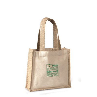 Eco Green Small 10 oz. Cotton Gift Bag with Jute Accent & Self Handles