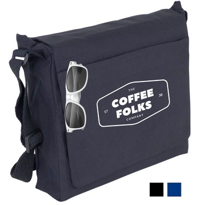 Flap-Over 7 oz Canvas Messenger Bag | Crossbody Laptop Travel Black (13x13x3)