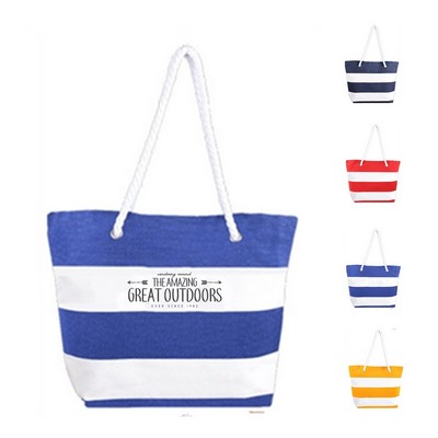 Striped Cotton Rope Tote Bag
