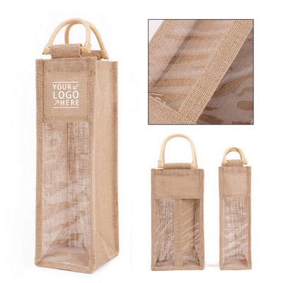 Burlap Wine Bottle Tote Bag