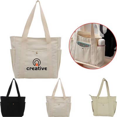 Multi-Pocket Canvas Tote Bag