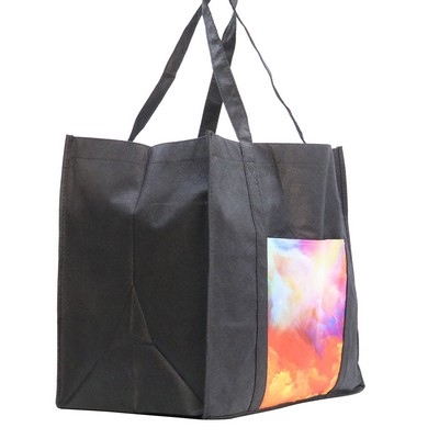 Full Color Front Pocket Design Tote Bag with 10" Gusset & Reinforced Handle