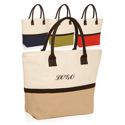 Two-Tone Jute Beach Tote Bags (17.5"X13.5")