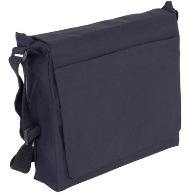 Blank Flap-Over 7 oz Canvas Messenger Bag | Crossbody Laptop Travel Black (13x13x3)
