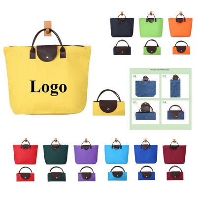Multi-color Waterproof Folding Reusable Thickened Oxford Shopping Tote Bag w/ Zipper