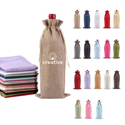 Burlap Wine Bags w/Drawstring