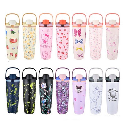 30oz Dual-Drink Fruit Infuser Tumbler Large Capacity 304 Stainless Steel Water Bottle 2in1