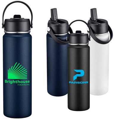 27oz. Stainless Steel Thermal Water Bottle with Flip Straw & Silicone Base