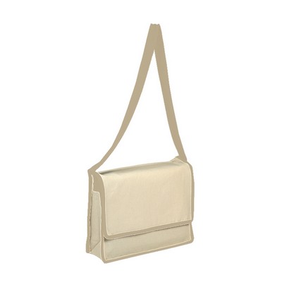 Heavy Canvas Messenger Bag With Flap- Natural Color